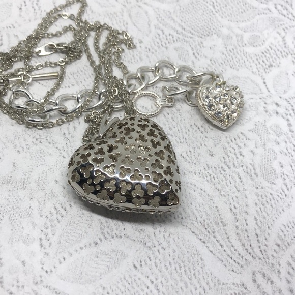 Curated bundle rhinestone sparkle puff heart jewelry set necklace and bracelet - Picture 7 of 8